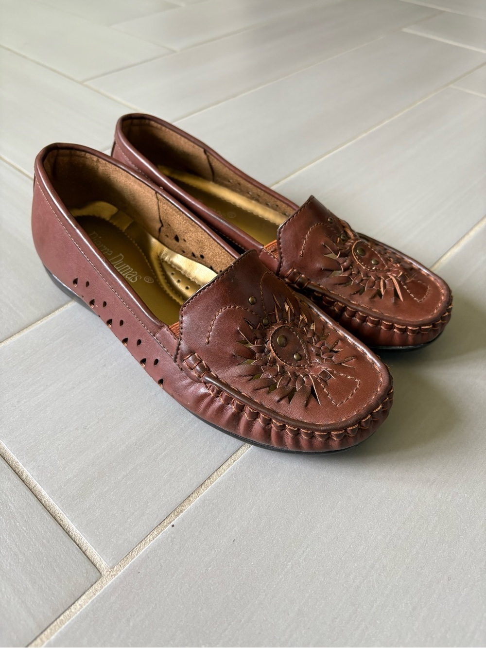 Pierre Dumas Brown Embossed Leather Slip-On Loafers